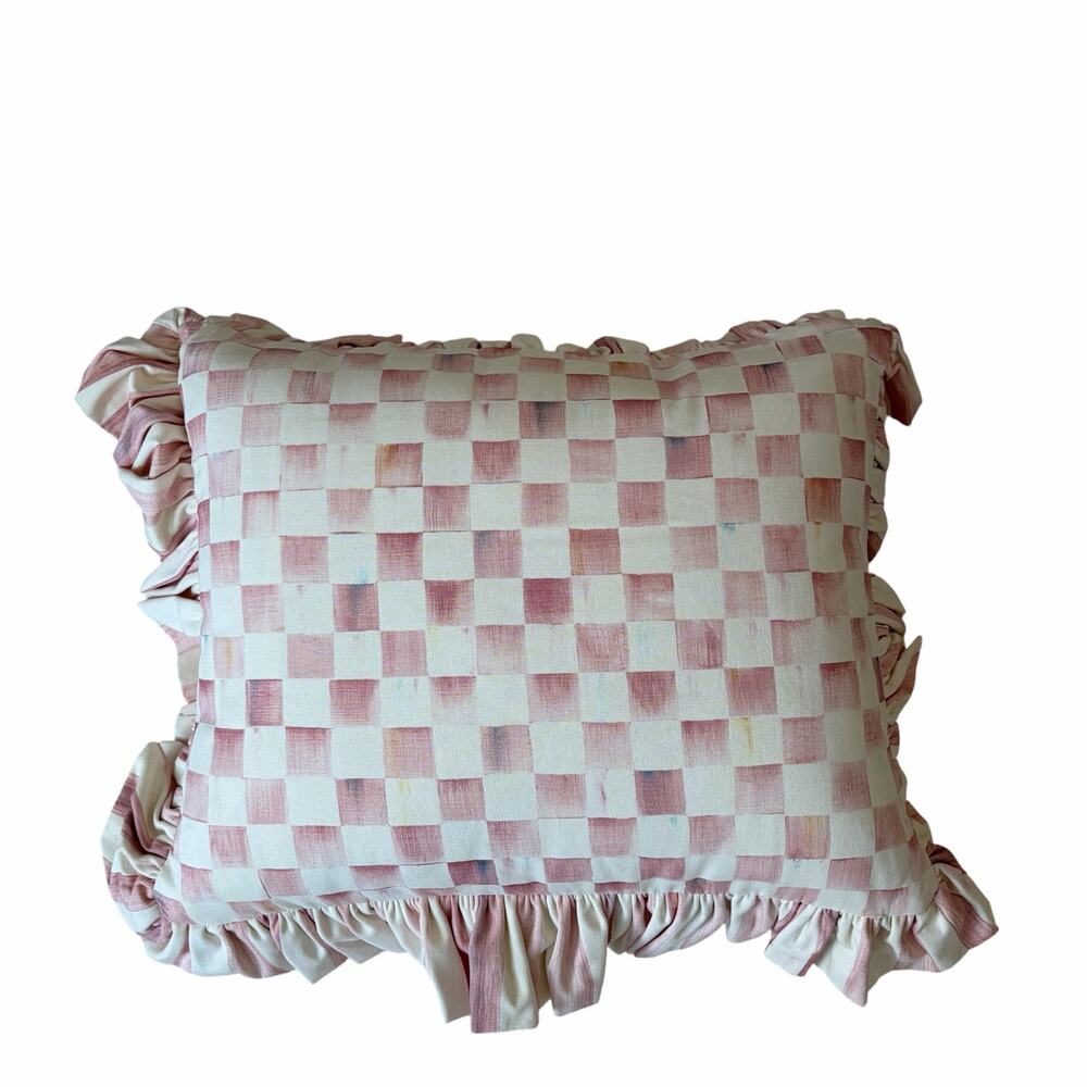NEW MacKenzie-Childs Rosy Check Ruffle Lumbar Throw Pillow 14x18x6 - Picture 7 of 9